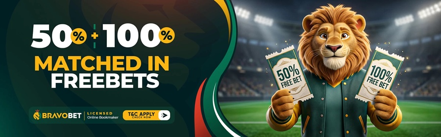 Sports welcome: 50% then 100% matched in free bets at bravobet