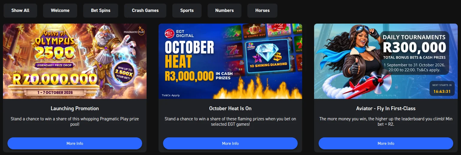 FirstBet promotions page with welcome, bet spins, crash games, sports, numbers and horses tabs, and cards for a Gates of Olympus 2500 prize drop, EGT October Heat and daily Aviator tournaments