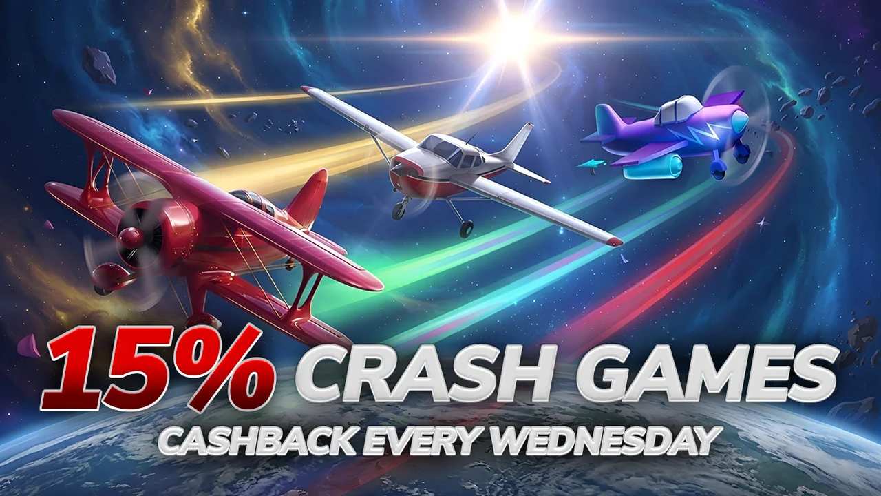 Playbet weekly crash cashback banner advertising 15% back on qualifying losses