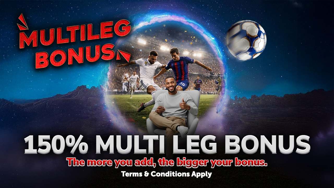 Playbet Multi Leg Bonus banner advertising win boosts up to 150%