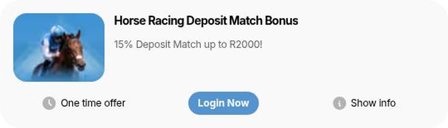 15% horse-racing deposit bonus up to R2,000 at readysetbet